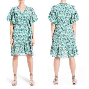 Max Studio | Floral Print Wrap Ruffle Dress